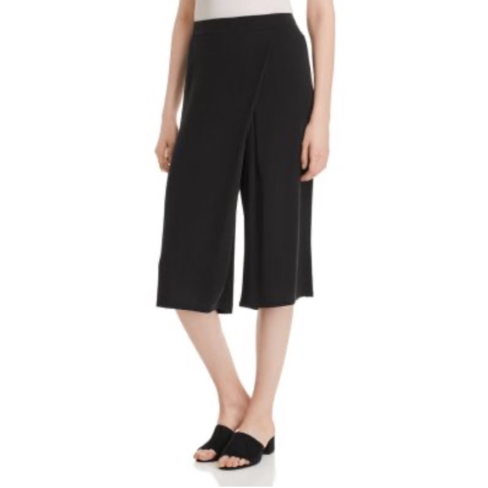 Eileen Fisher Silk Faux-Wrap Cropped Wide Leg Pants Size XL